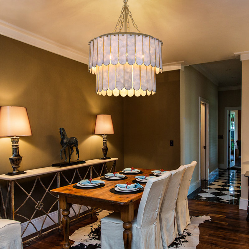 5-light Capiz Chandelier Modern Seashell Round Hanging Pendant Lighting 