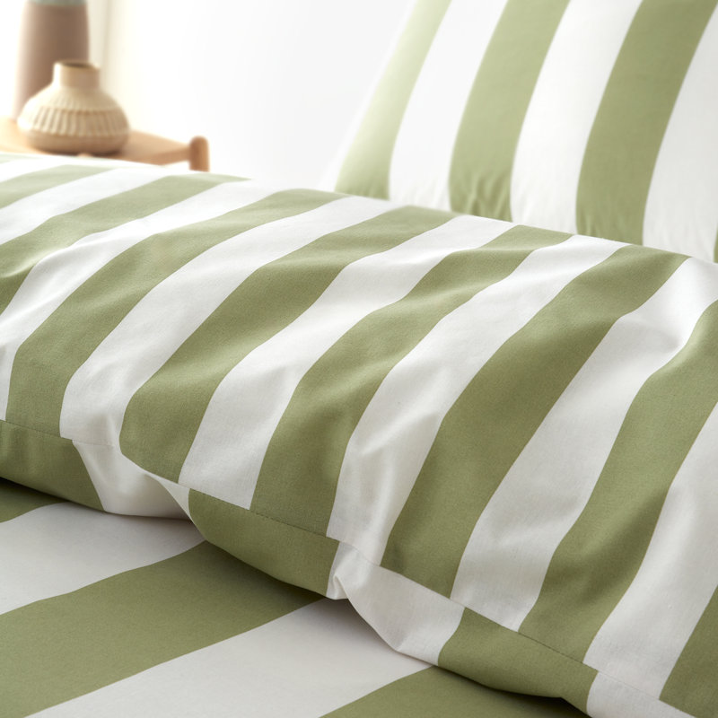 Cove Stripe Reversible Duvet Cover Set, Green, Kingsize Duvet Cover + 2 Standard Pillowcases