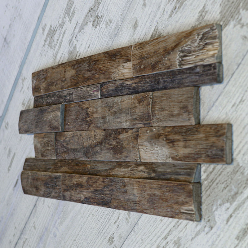 Natural Reclaimed Boat Wood Mosaic Wall Tile, 24-in x 12-in