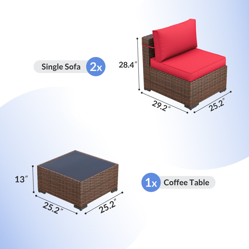 Babak 2 - Person Outdoor Seating Group with 4"D Cooling Cushions, Red