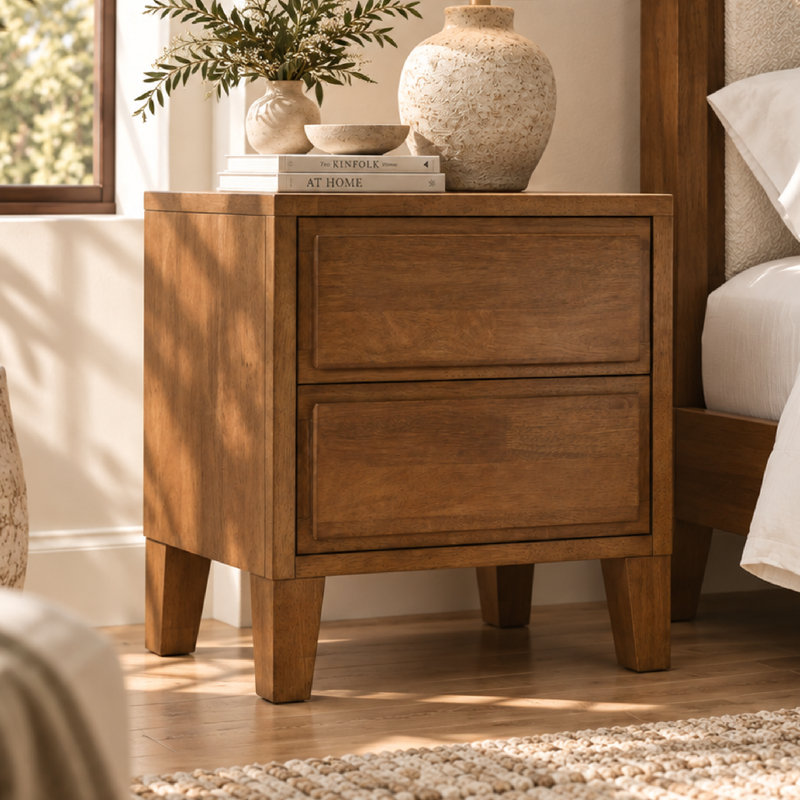 Table de chevet en bois massif Knighten, Noyer