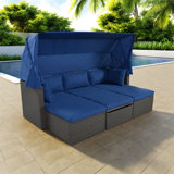 4 Pieces Outdoor Wicker Sectional Sofa With A 3-seat Sofa, 2 Ottomans, A Lifting Table, Retractable Canopy, Washable Cushions, Adjustable Backrest