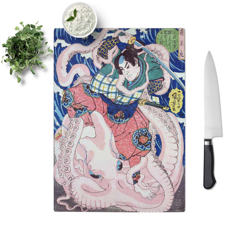 Glass Man Struggling With A Giant Octopus by Utagawa Kuniyoshi Chopping Board, 39 cm W x 28.5 cm L