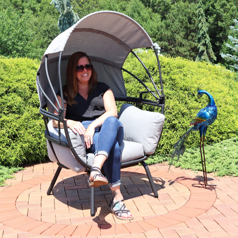 Akendra Modern Luxury Patio Chair With Retractable Canopy and Cushions - Gray, Gray