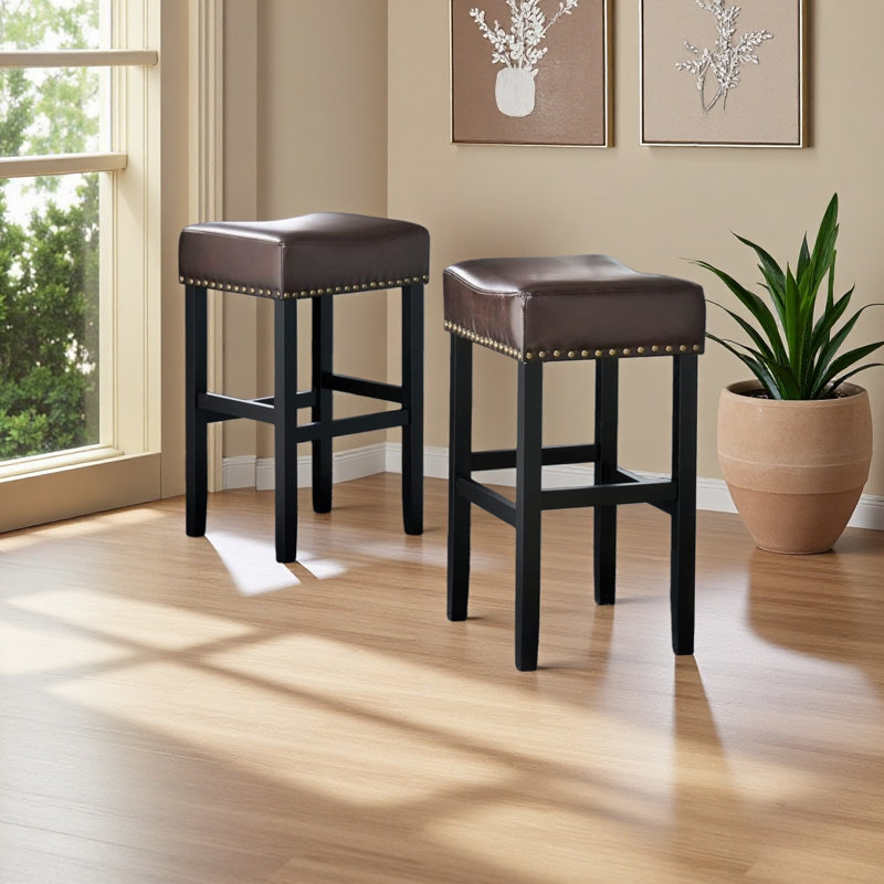 Tabouret de comptoir 30 po sans dossier en similicuir 30 po (ensemble de 2), Brun