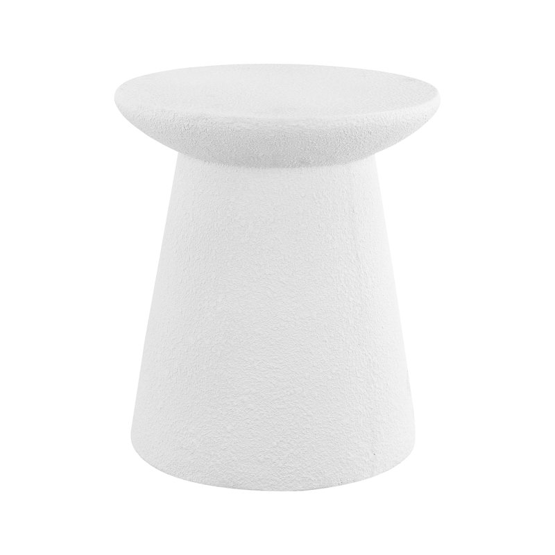 Hollie 18" Minimalist White Frosted Polyresin Indoor/Outdoor Accent Table, All-Weather Textured Round Pedestal Side Table & Stool
