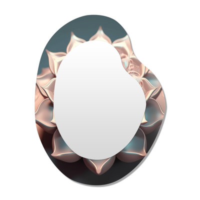 Burdette Exquisite Pink Gold Lotus Mandala - Boho Mandala Unique Shape Decorative Wall Mirror, Pink Freeform Large Mirror, Printed Metal Art