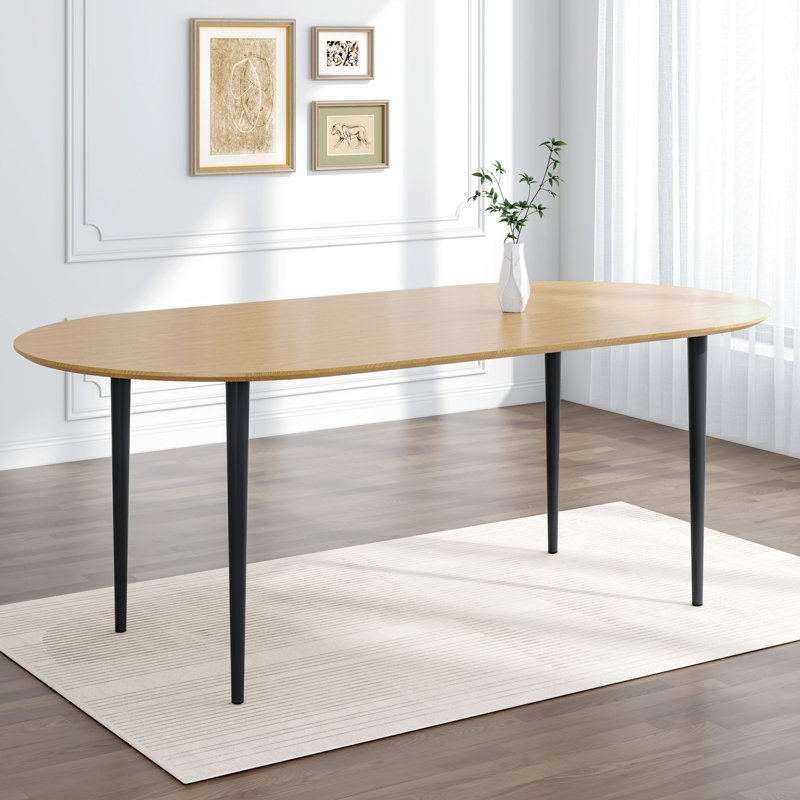 33.5"W×30"H Oval Wood Dining Table Kitchen Table with Metal Legs, Natural Wood