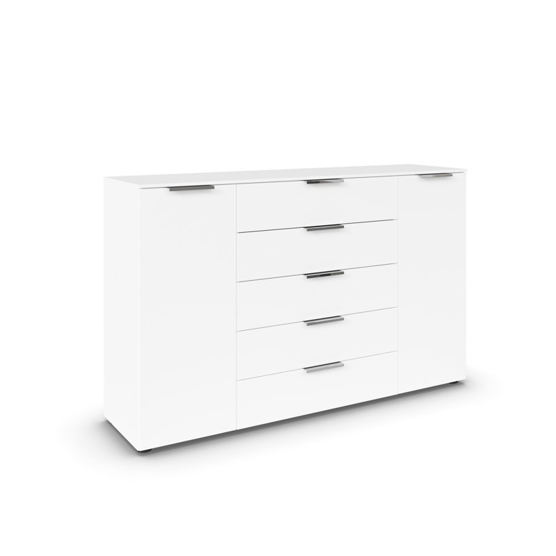 Flipp 5 Drawer 160Cm W Combo Dresser, Alpine White/Chrome