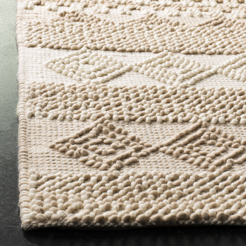 Winchester Geometric Hand-Woven Flatweave Wool/Cotton Beige/Ivory Area Rug, Rectangle 8' x 10'