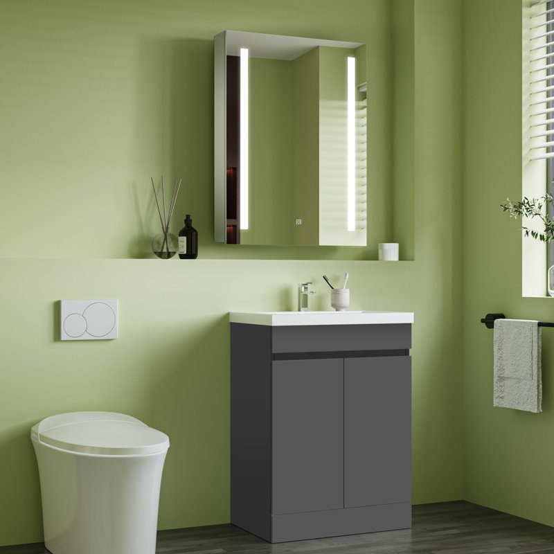 Leila 600mm Single Bathroom Vanity with Drop In Ceramic Basin, Grey, Grey