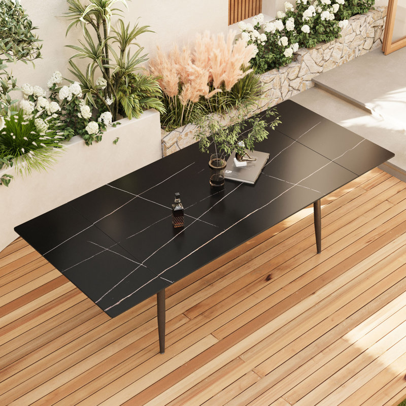 Plateau de table en pierre frittée noire de 62,9 po à 94,4 po Trakia, convenant pour 8 à 10 personnes