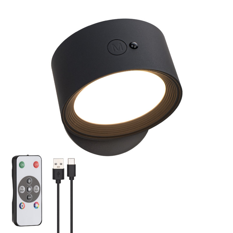 Lampe de bureau rechargeable sans fil Wiz à DEL USB-C ou lumière pivotante 2600 mAh avec CCT réglable 3000K-6500K et RVB à changement de couleur marche / arrêt à fixation variable avec télécommande et support pivotant amovible