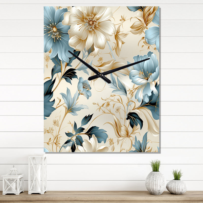 Jainy - Horloge murale moderne florale, H 32 po x l 24 po x P 1 po