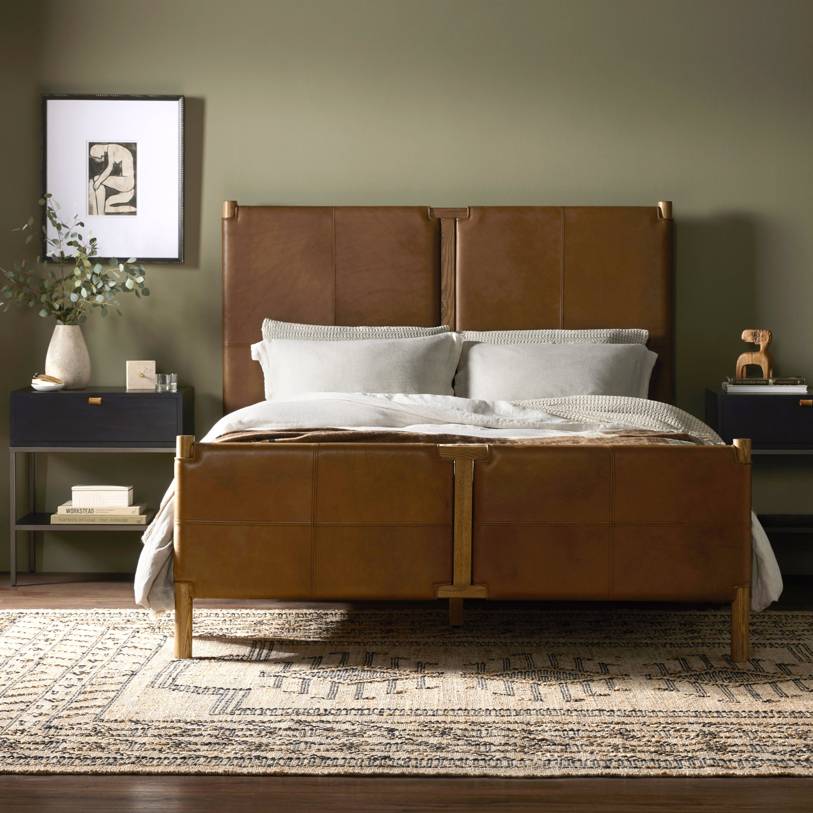 Sunita Genuine Leather Bed, King, Heirloom Sienna