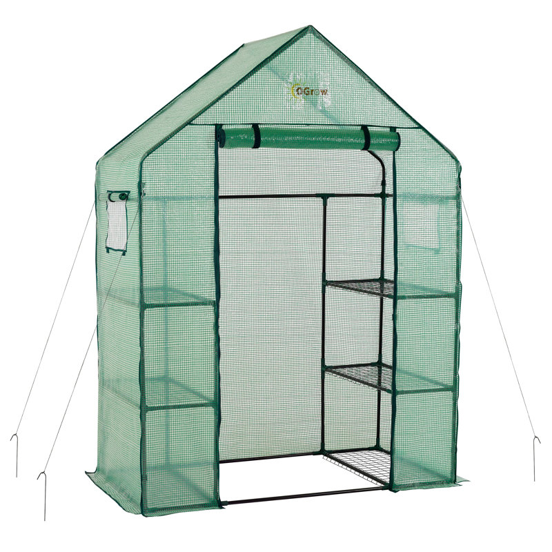 Green 77" Tall Portable Walk-In Greenhouse with Shelves
