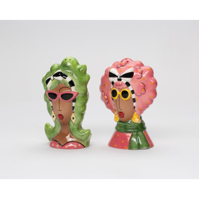 Dollymama's African American Lady Wore A Hair Ribbon Salt And Pepper Shaker Set