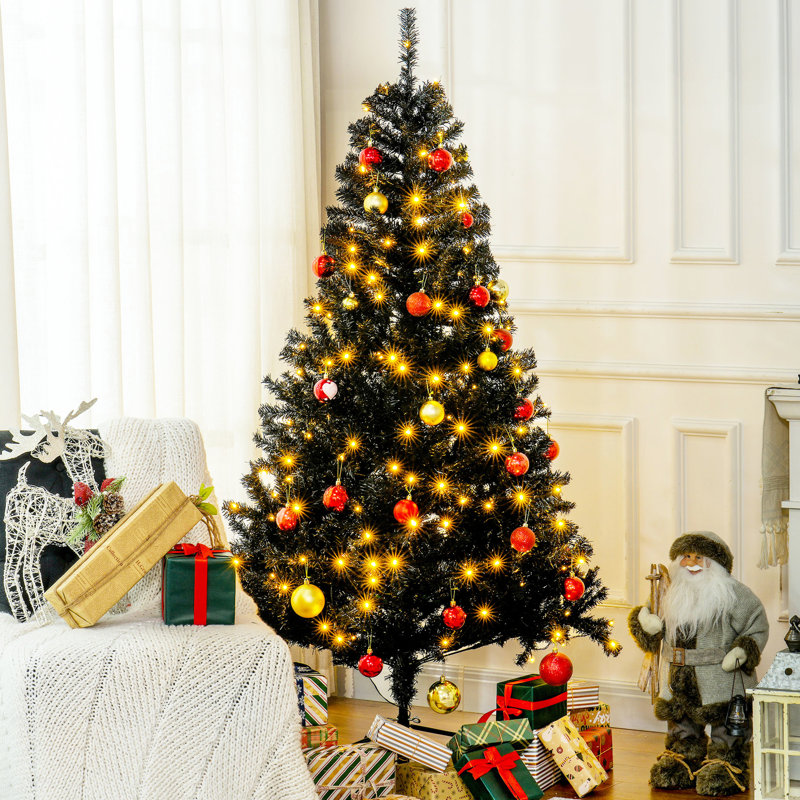 Arbre de Noël noir de 6 pi, 250 lumières blanc chaud, 1000 extrémités de branches, base de qualité de 6 pieds de haut avec