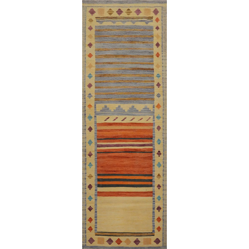 Tapis de couloir rayé en laine Kilim