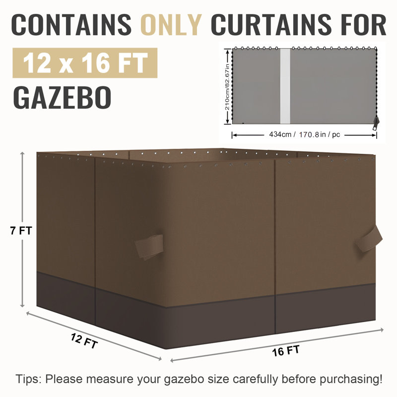4-Panel Outdoor Gazebo Curtains, 82.7" H x 144" W192" D, Brown/Coffee