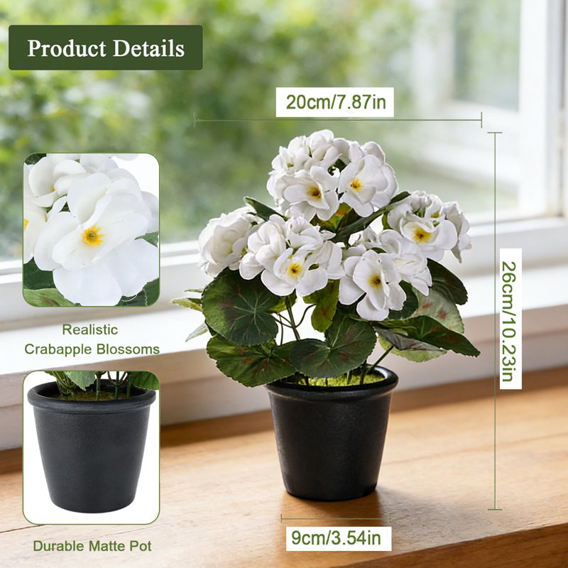 Pot de fleur de bégonia artificiel 1pc, Blanc