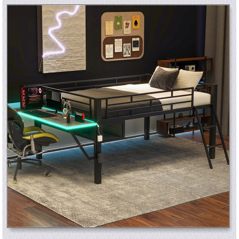 Lit mezzanine avec bureau Gaming, DEL