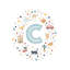 Lettre illustrée C bleue - impression-52819980-52819985-52819979