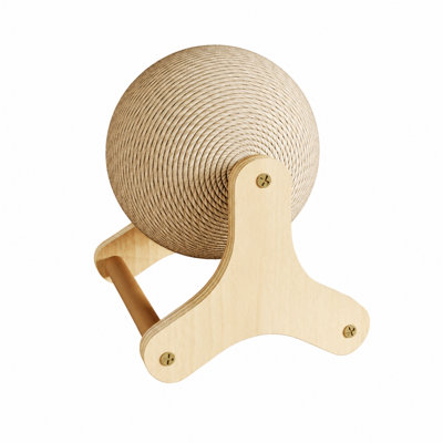 Wooden Cat Scratching Ball Toy with Sisal Rope Sphere and Interactive Rolling Design
