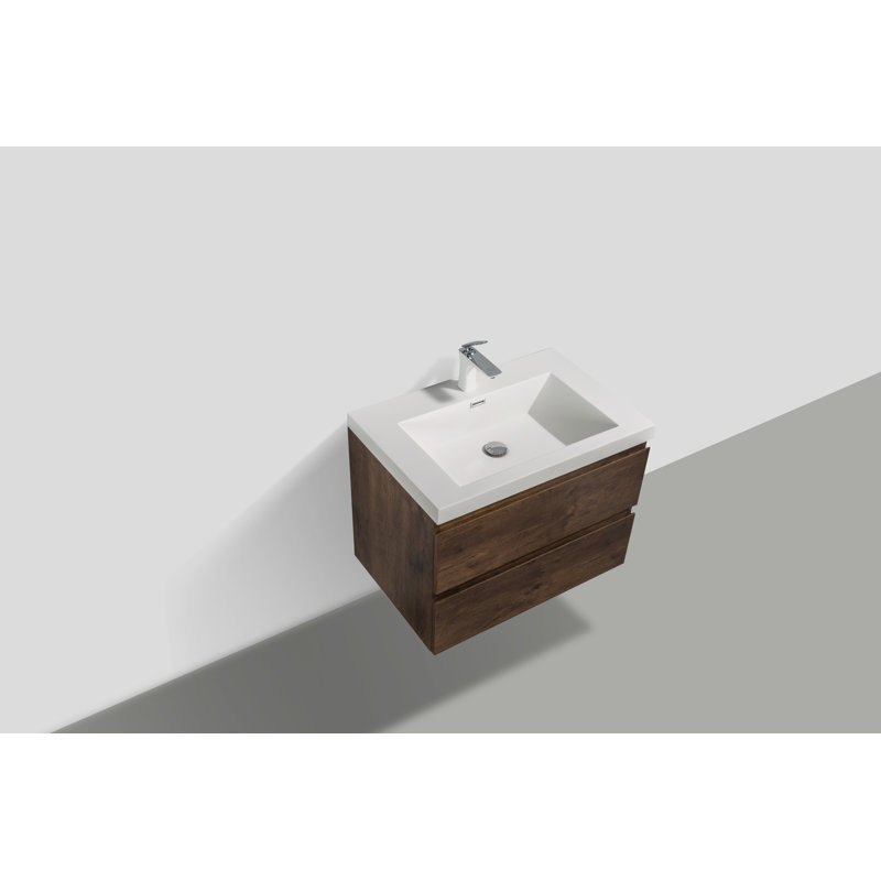  Angela 30 inch Fully Assembled Single Floating Bathroom Vanity with Solid Surface Sink, Rose Wood