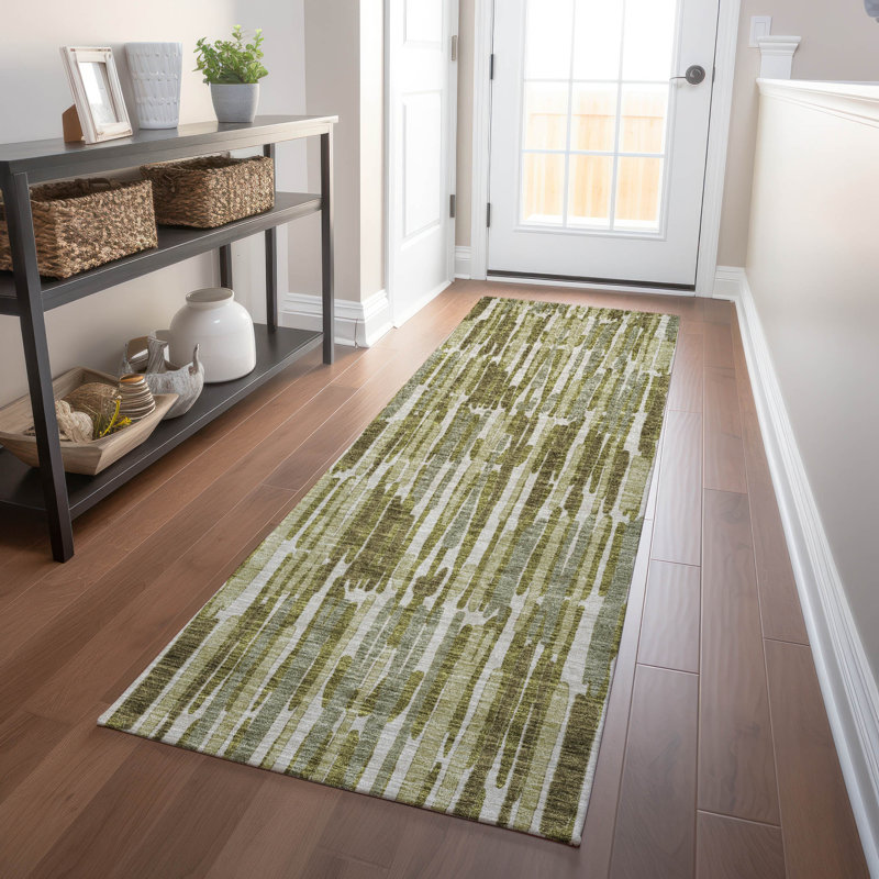 Premium Machine Washable Tweedy Olive Rug, Runner 2'3" x 7'6"