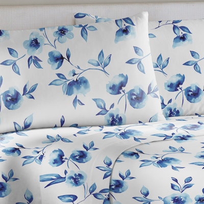 Pointehaven Water Petals White Cotton Percale Printed 2 pc Pillow Cases, Standard