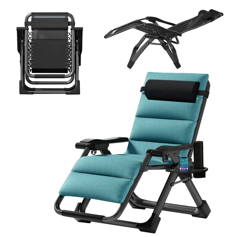 Fauteuil Halback Zero Gravity, méridienne inclinable pliante avec coussin, appui-tête 400 lb, Noir / Vert