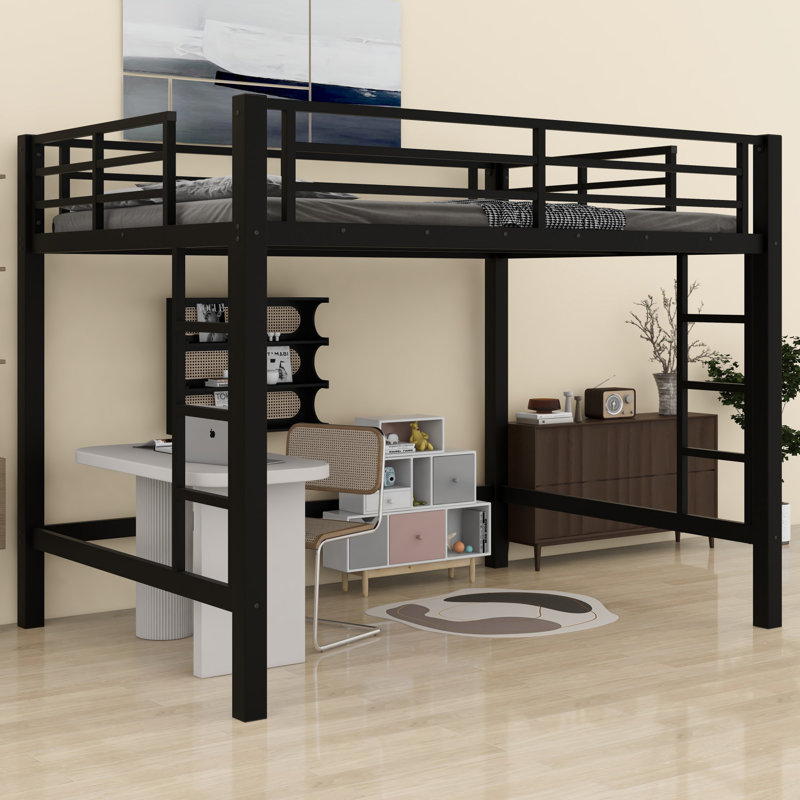 Sturdy Metal Loft Bed, Featuring A Easy  Climbing Ladder And Safety Guardrails, Full