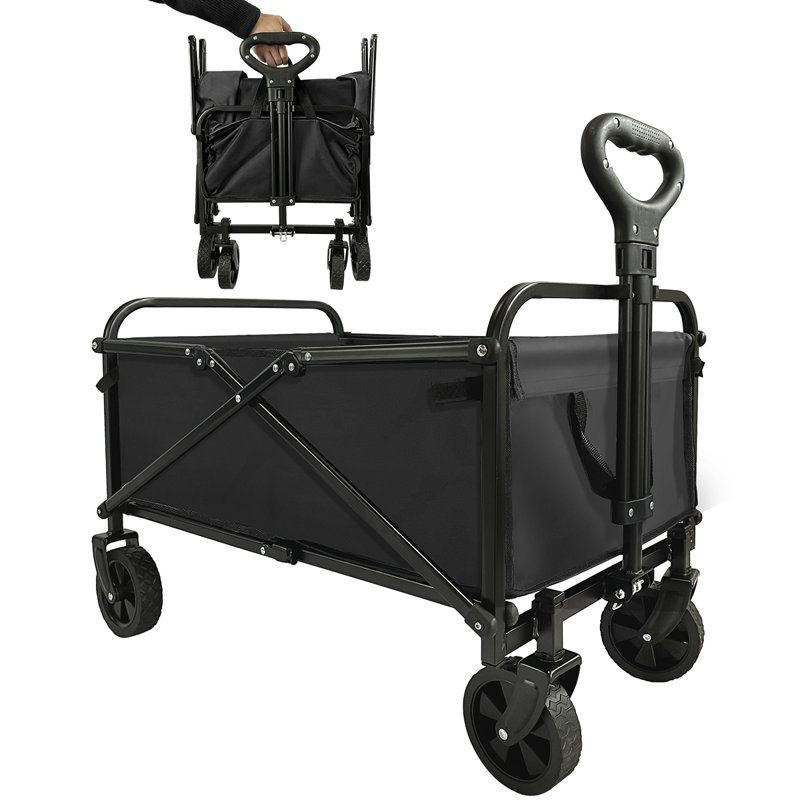Collapsible Foldable Portable Utility Wagon Garden Cart With Wheels & Adjustable Handle, Black