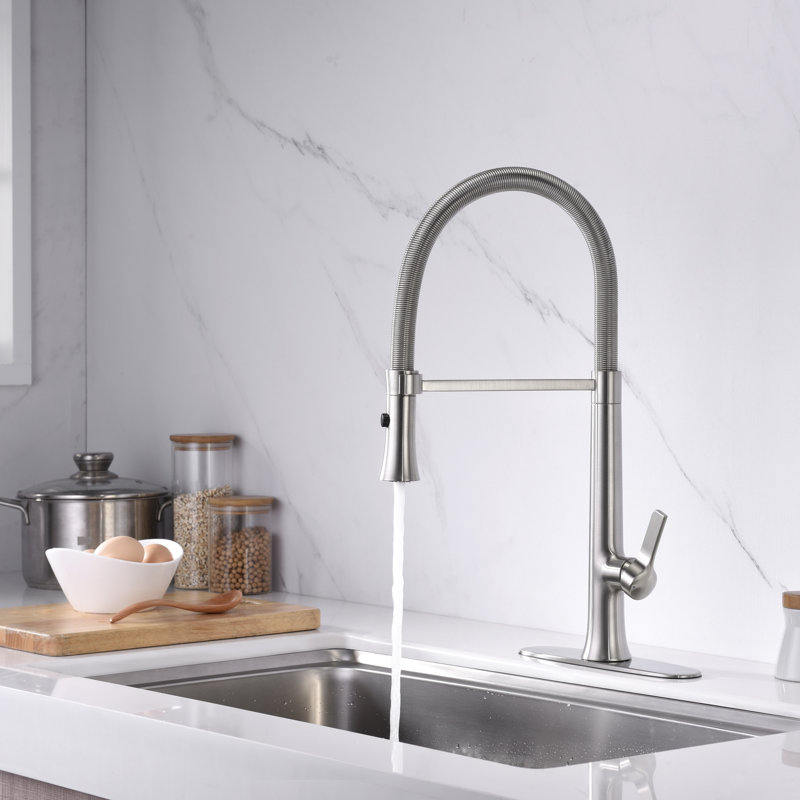 Nita Collection High-Arc Single Handle Kitchen/Bar Faucet with 2-Function Pull-Out Spring Spout Sprayer - Brushed Nickel
