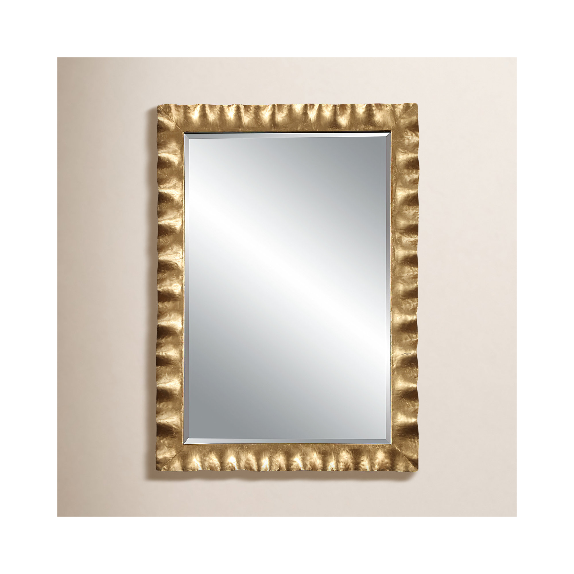 Edith Metal Scalloped Wall Mirror, Lightly Antique Gold Leaf