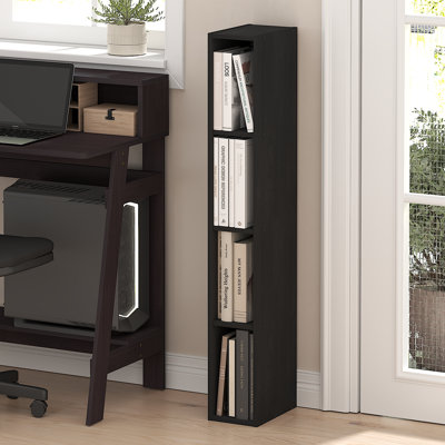 Furinno FULDA Book Shelf, 4-Tier Narrow Bookshelf, Standing Bookcase with 6-In Width Storage Shelf, 9.3 x 5.9 x 41.6, for Organization and Storage, for Living Room, Bedroom, Home Office, Blackwood