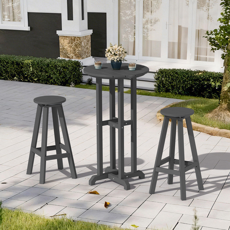 Ensemble de 3 tabourets de bar et table ronde HDPE, Gris