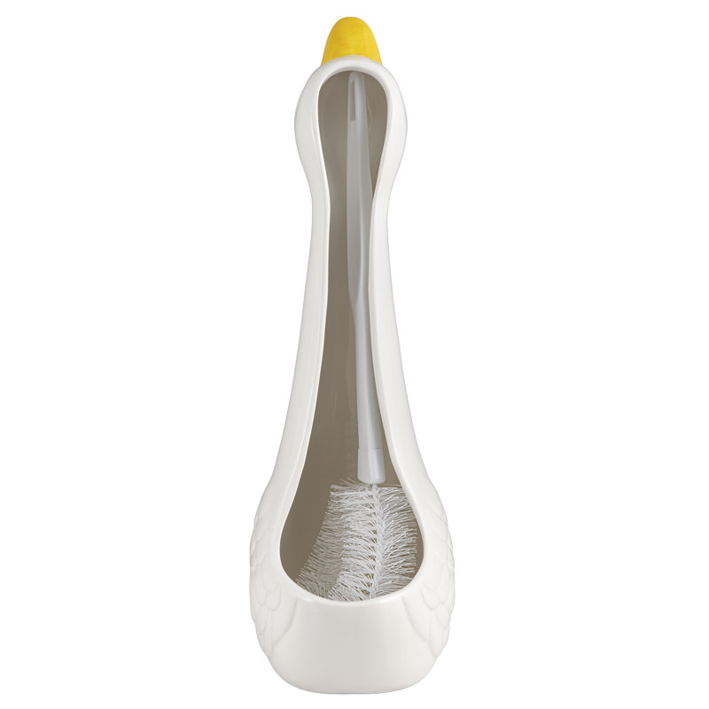 Whimsical White and Yellow Ceramic Duck Toilet Brush Holder