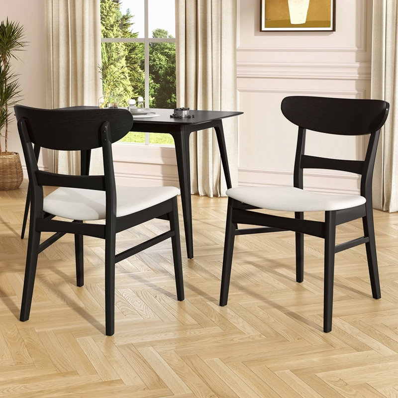 Ensemble de 2 chaises de salle à manger - siège rembourré, pieds en bois d'hévéa, Noir