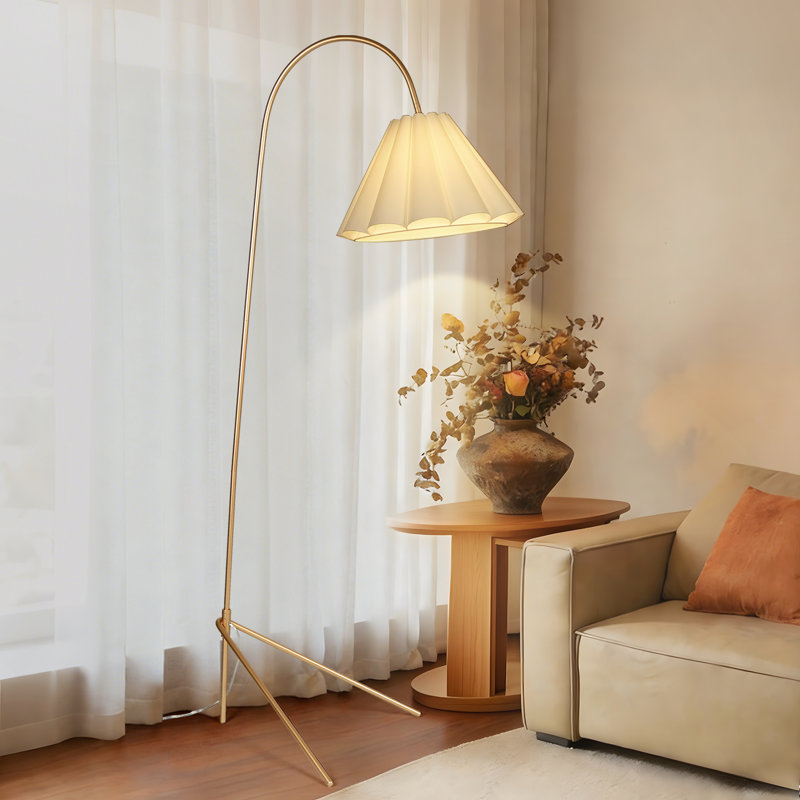 1-Light 71.1’’ Arched Fabric Gold Floor Lamp with Foot Switch, Gold