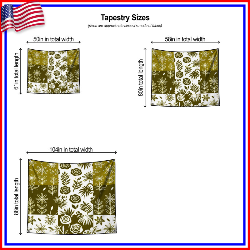 Tapisserie murale à motif floral patchwork - Décoration murale florale, H 68 po x l 80 po avec 4 œillets
