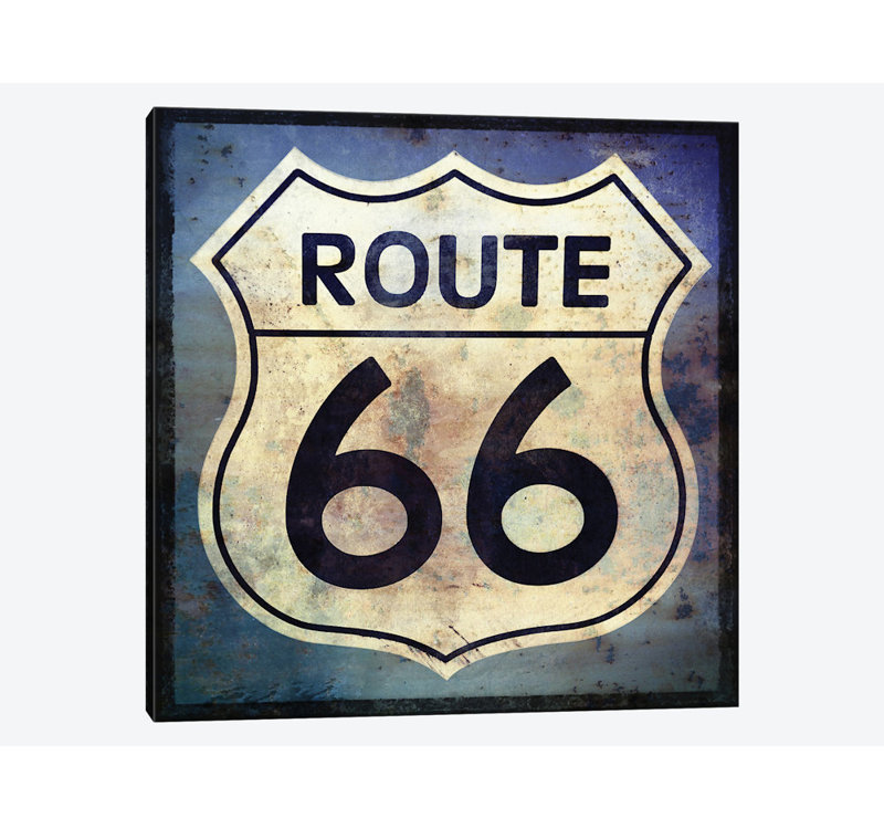 «Route 66 Sign», impression sur toile, H 37 po x l 37 po x P 1,5 po, Toile tendue, Pas de tapis