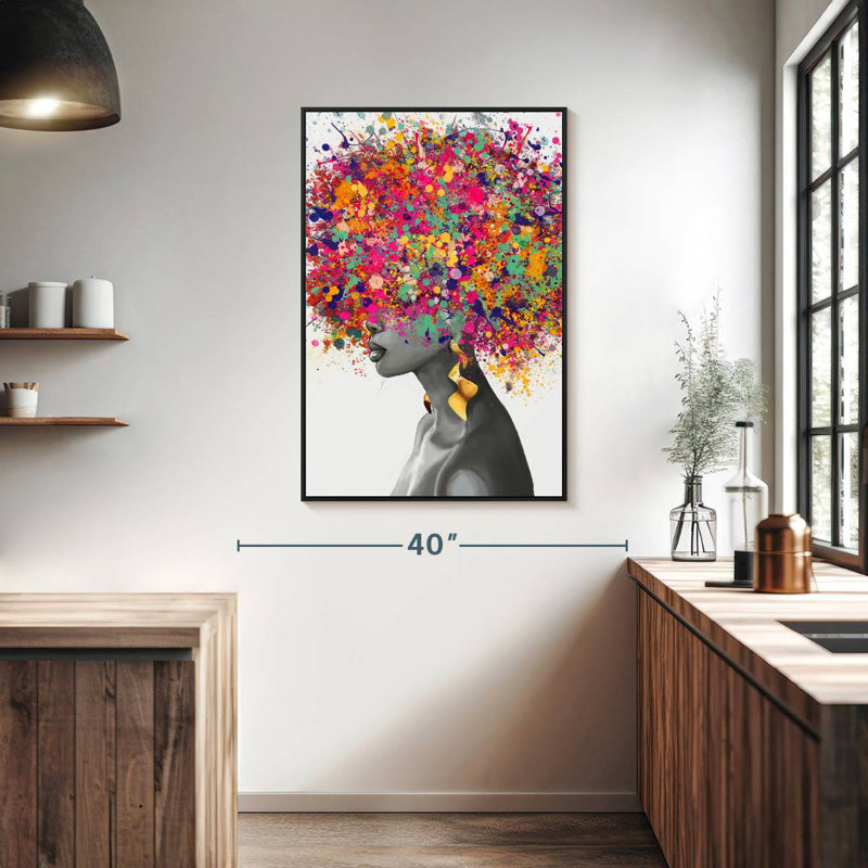 Afro Hair Pop, Cadre flottant noir, 27 po x 40 po