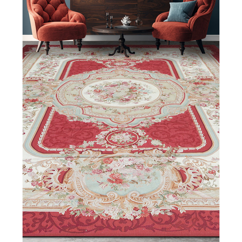 Hand-Knotted High-Quality Red and Beige Area Rug