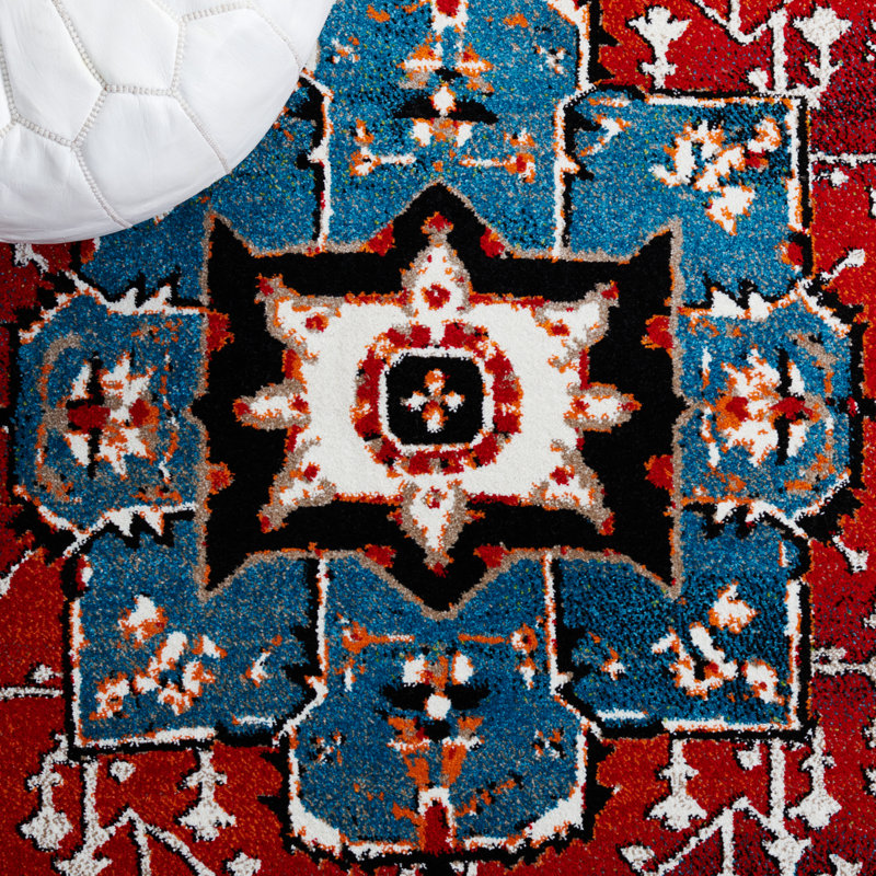 Tapis rétro bleu / rouge Hamadan 259, Tapis de couloir 2 pi 3 po x 8 pi