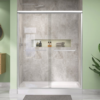 50" - 54" W X 72" H Double Sliding Semi-Frameless Shower Door With 1/4" Clear Tempered Glass