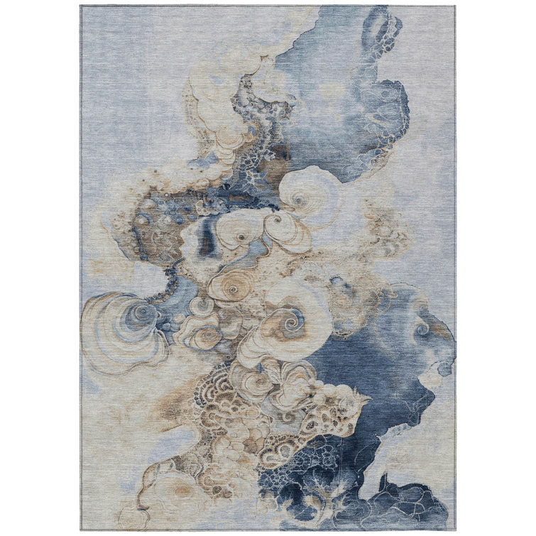 Machine Washable Indoor/Outdoor Xhevrie Denim Rug