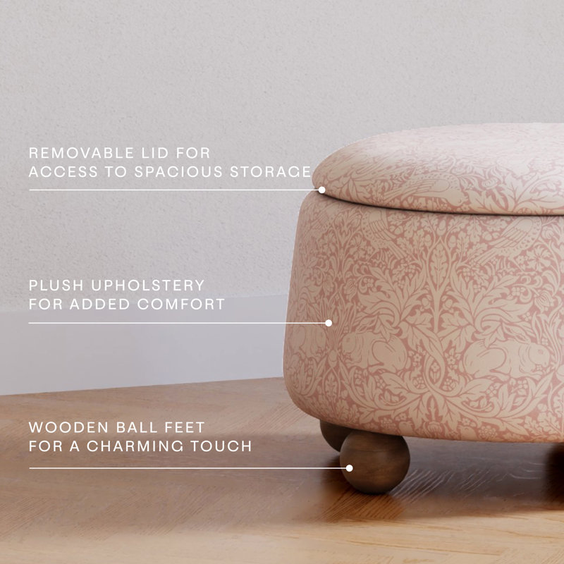 Morris & Co. x Namesake Tuffet Storage Ottoman, Pure Brer Rabbit in Rose w/Dark Wood Ball Feet