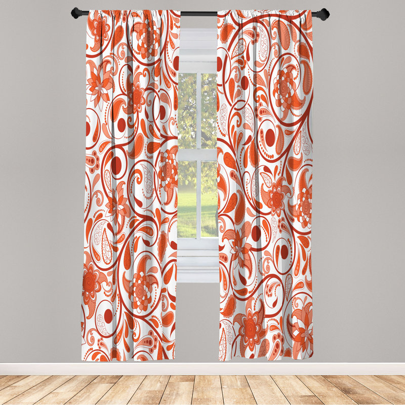 Ebern Designs, rideaux rétro, feuilles avec motif oriental, Orange brûlé, L 28 po x L 95 po